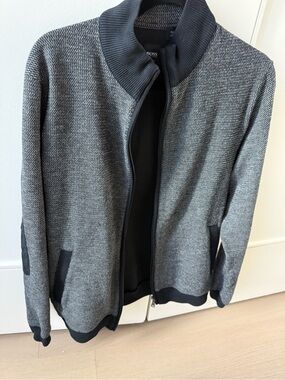 BOSS Black and Gray Slim-Fit Knit Jacket